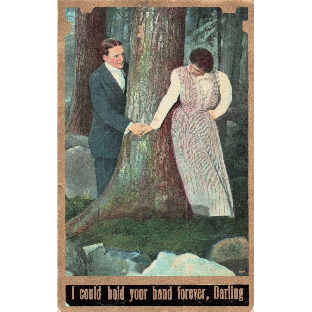 Vintage Romantic Couple Postcard I Could Hold Your Hand Forever Darling VG - Picture 1 of 2